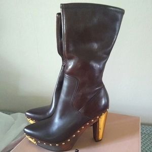 Miu Miu Soft Brown leather - Gold Hardware Bob Ellis Calzature Donna Boot sz 8.5